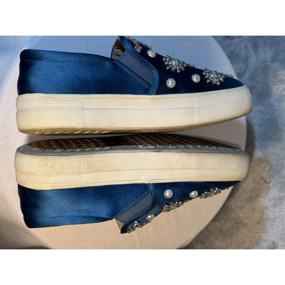 Topshop slip-on loafers 38 blue comfort shoes pearl embellished crystal preppy
